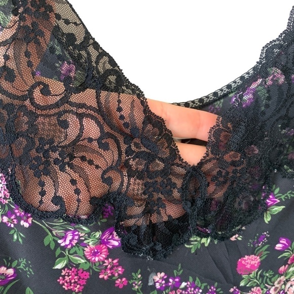 French Maid Vintage Black Floral Lace Slip Dress Women's Large Purple Whimsigoth - Picture 4 of 9